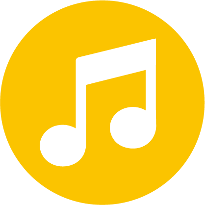 Yellow circle with a white musical note icon