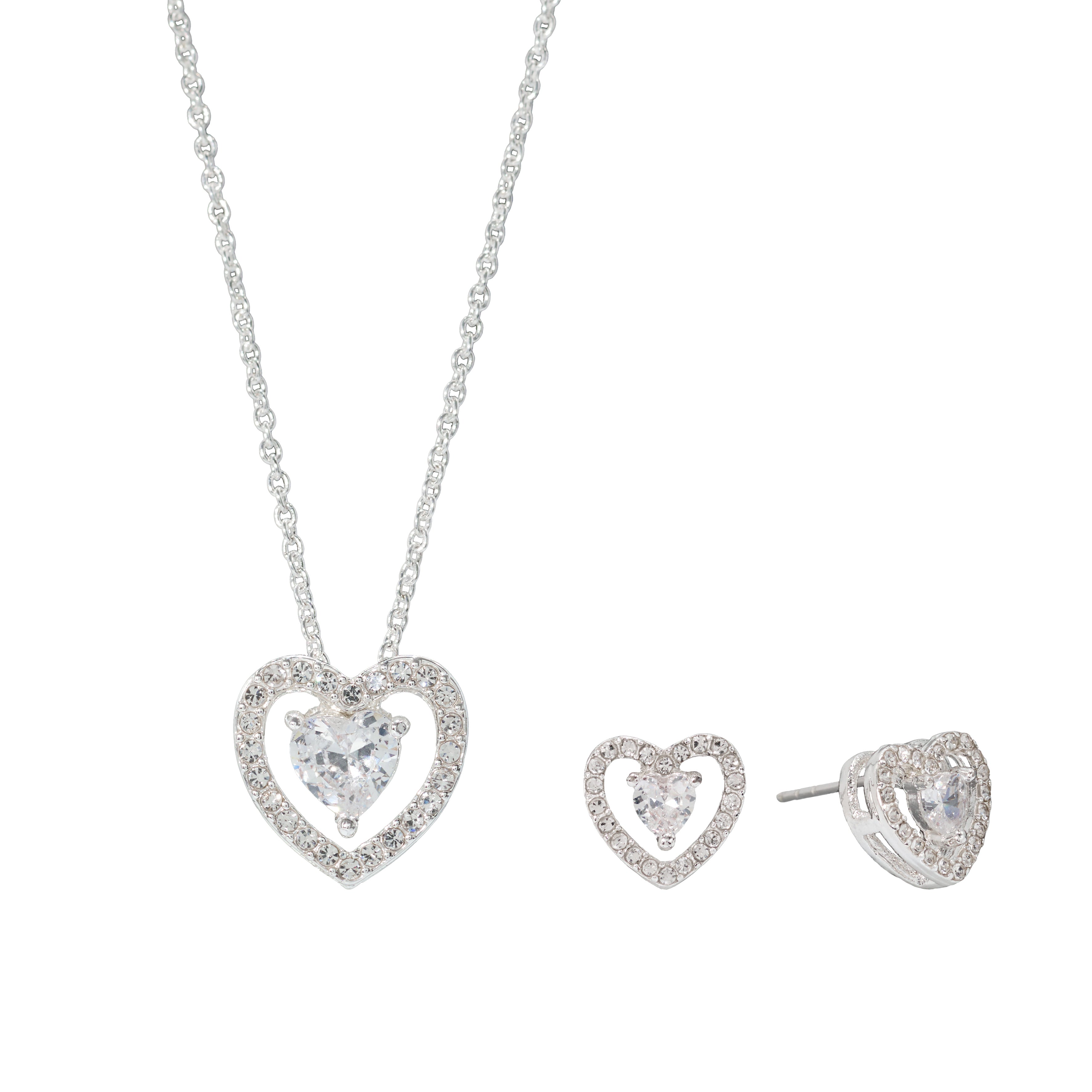 Danecraft Cubic Zirconia Heart Pendant Necklace & Earrings Set