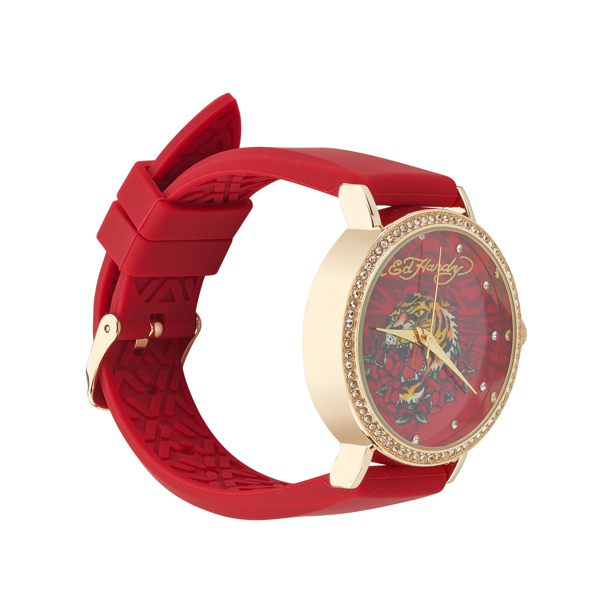 Ed Hardy Ladies Rubber Mul(Print)/Red Plain Analog Watch