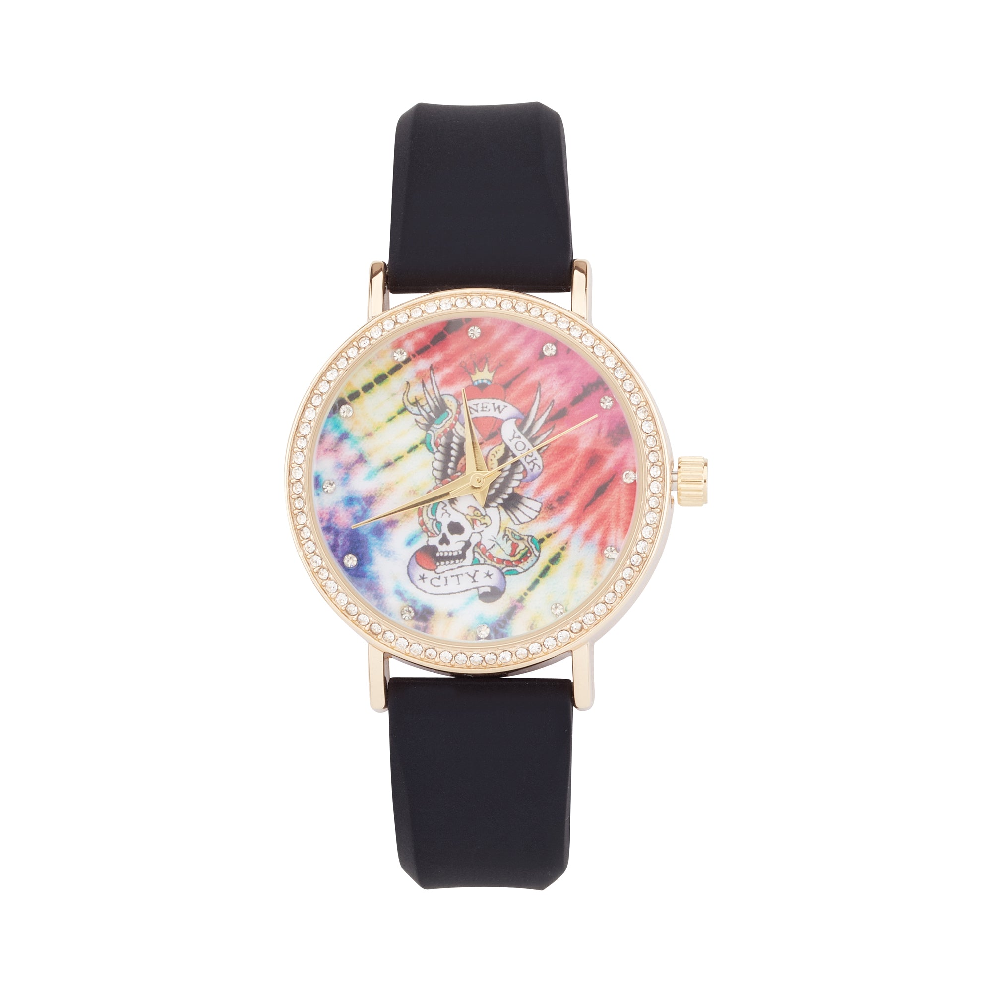 Ed Hardy Ladies Rubber Mul(Print)/Black Plain Analog Watch