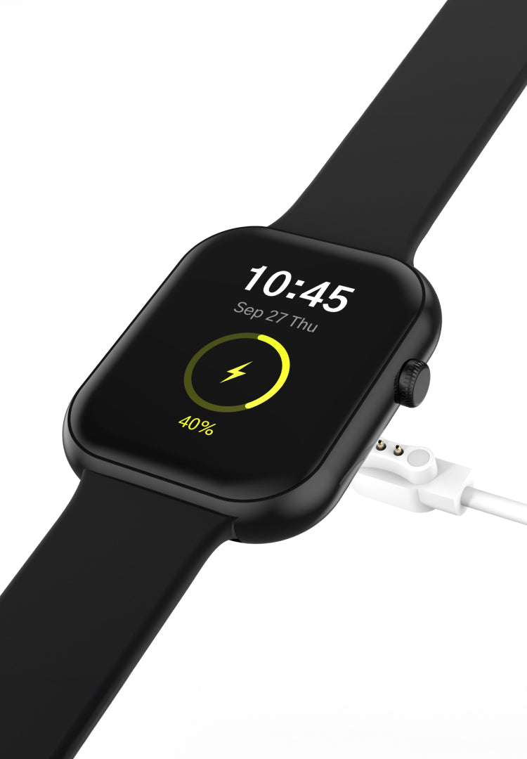 air 5 pro Smartwatch with a charging cable on a white background