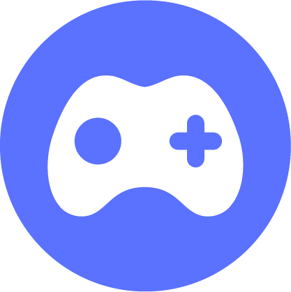 White gaming controller icon on a blue circle background