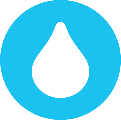 White water droplet icon on a blue circle background