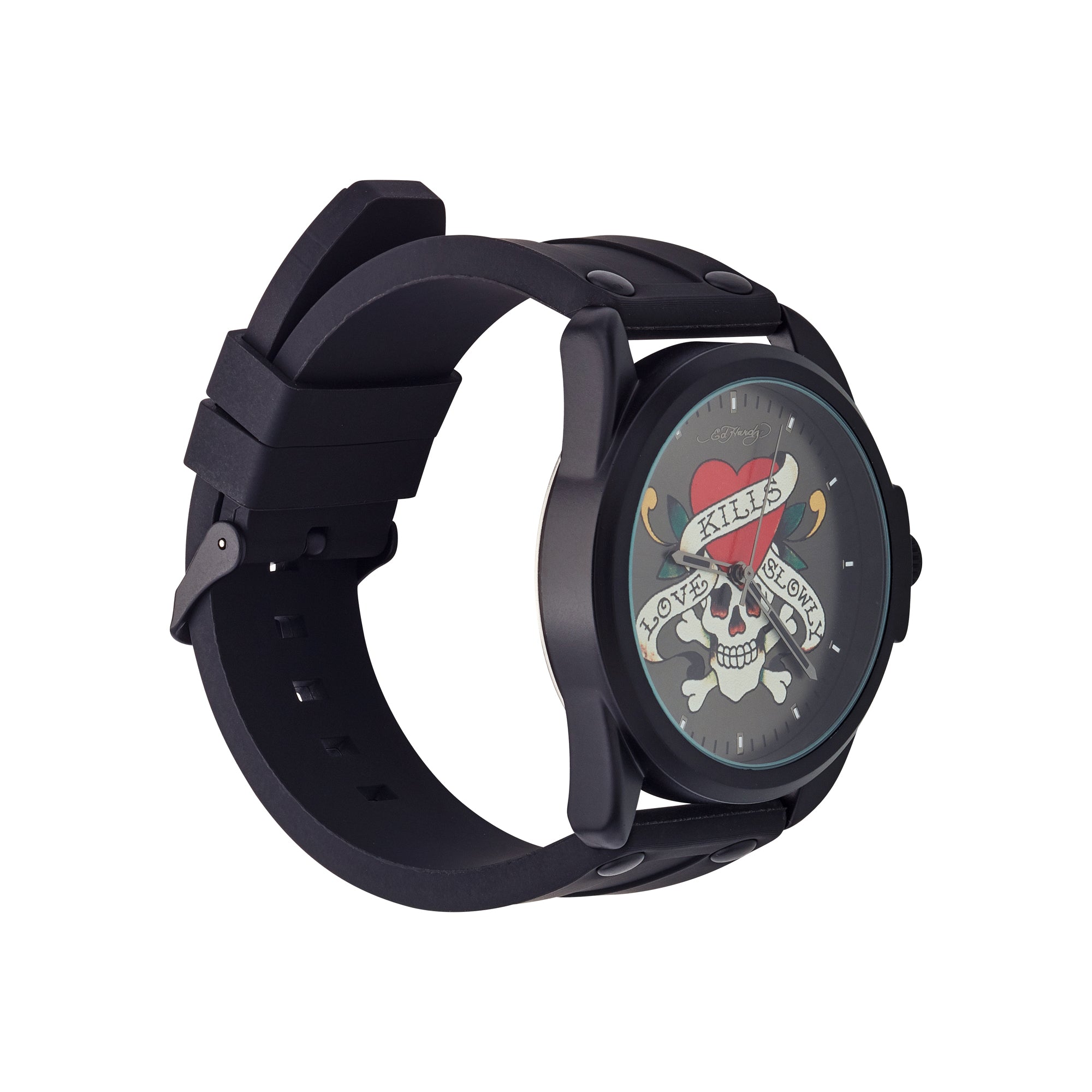 Ed Hardy Men's Matte Black Silicone Strap Watch 46mm