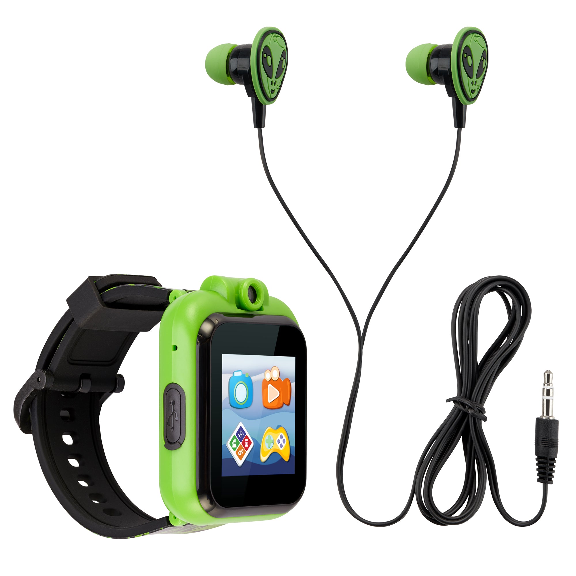 Playzoom Kids Smartwatch & Earbuds Set: Black/Green Alien