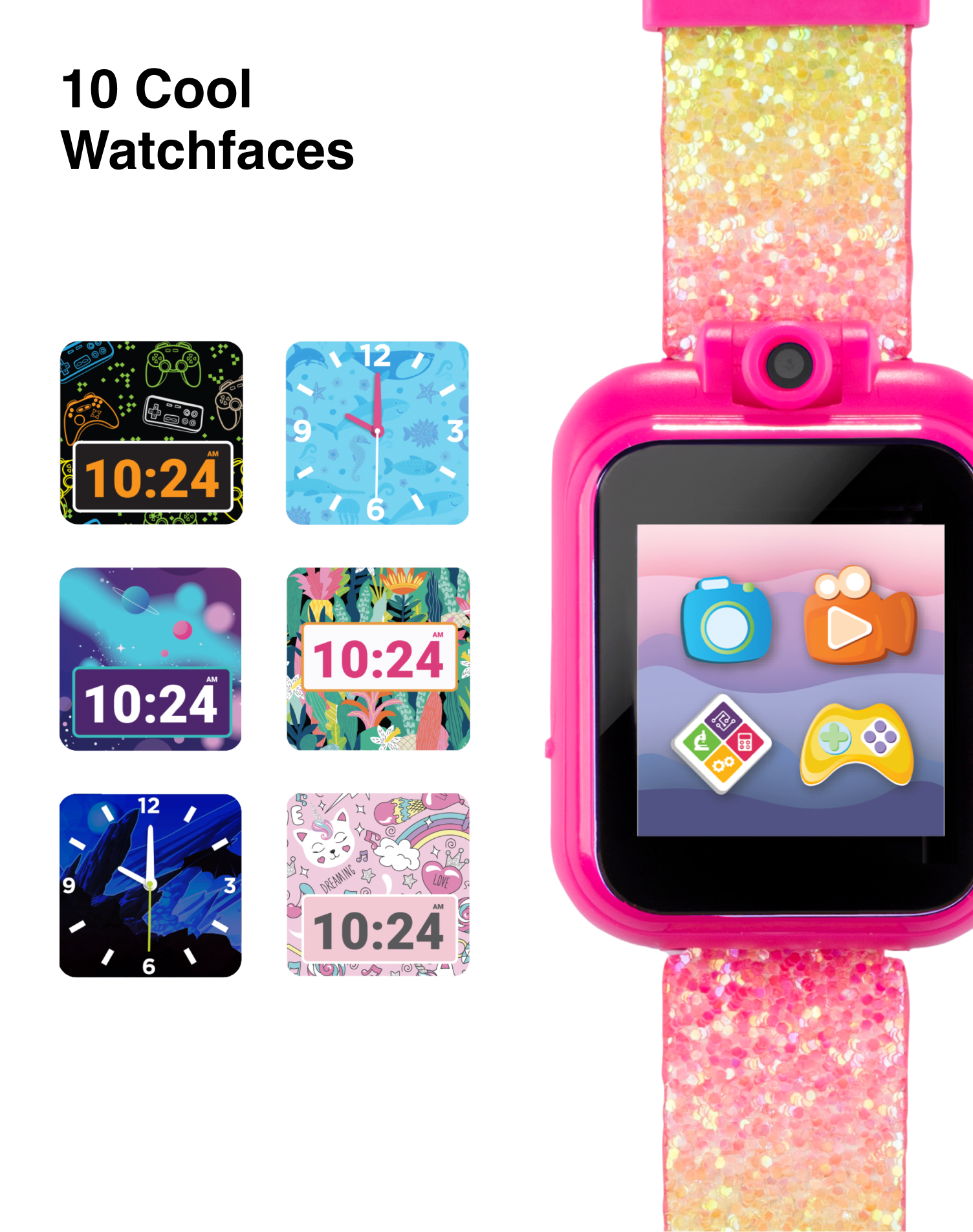 PlayZoom 2 Kids Smartwatch: Pastel Rainbow Glitter Print affordable smart watch