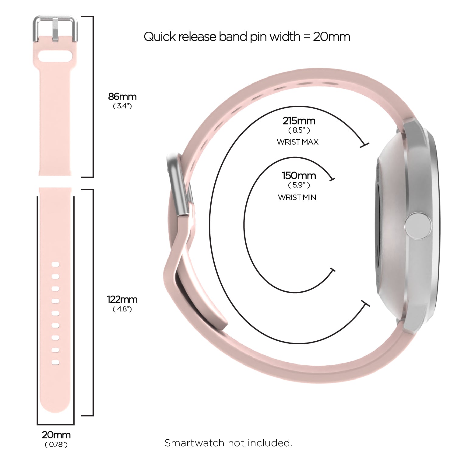 iTouch Air 3 40mm, Sport 3 & Sport Extra Interchangeable Strap: Blush SIlicone afforable smart watch strap