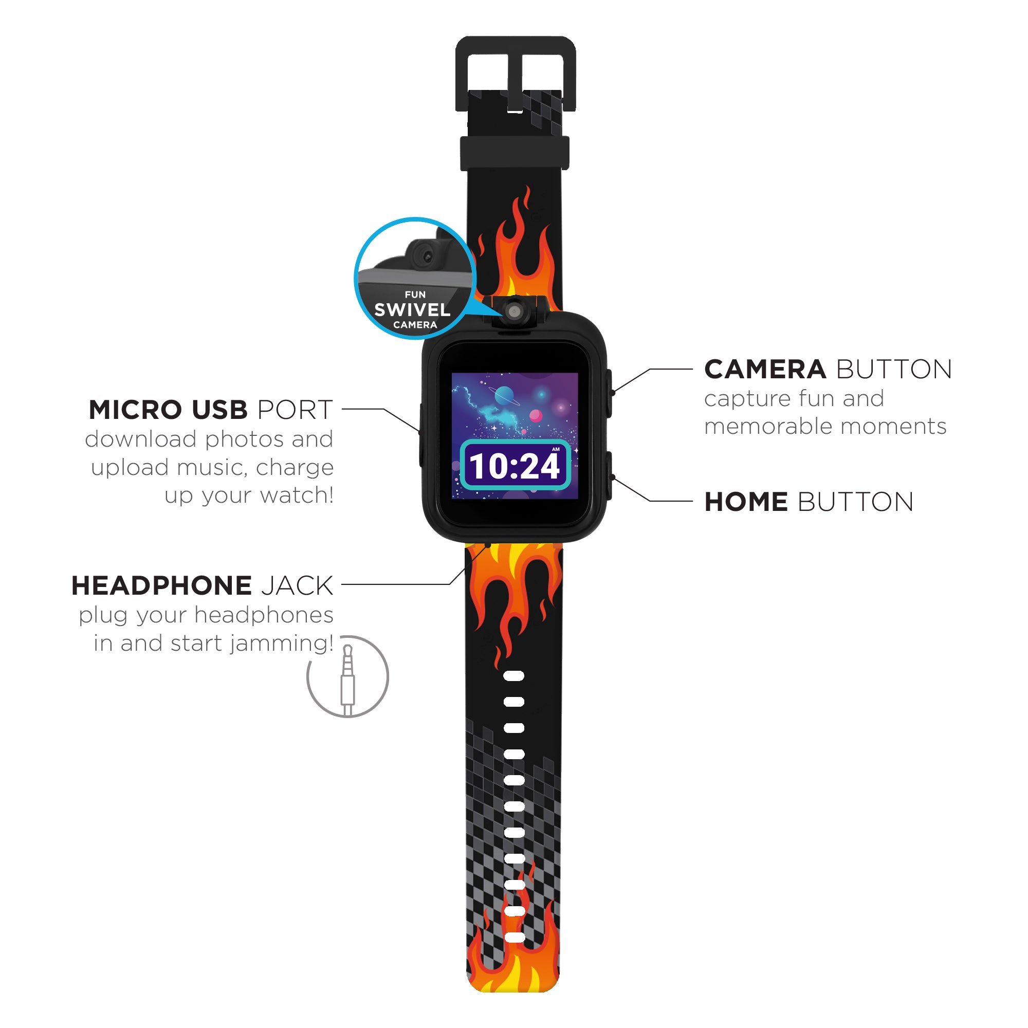 PlayZoom 2 Kids Smartwatch with Headphones: Flame Print affordable smart watch with headphones