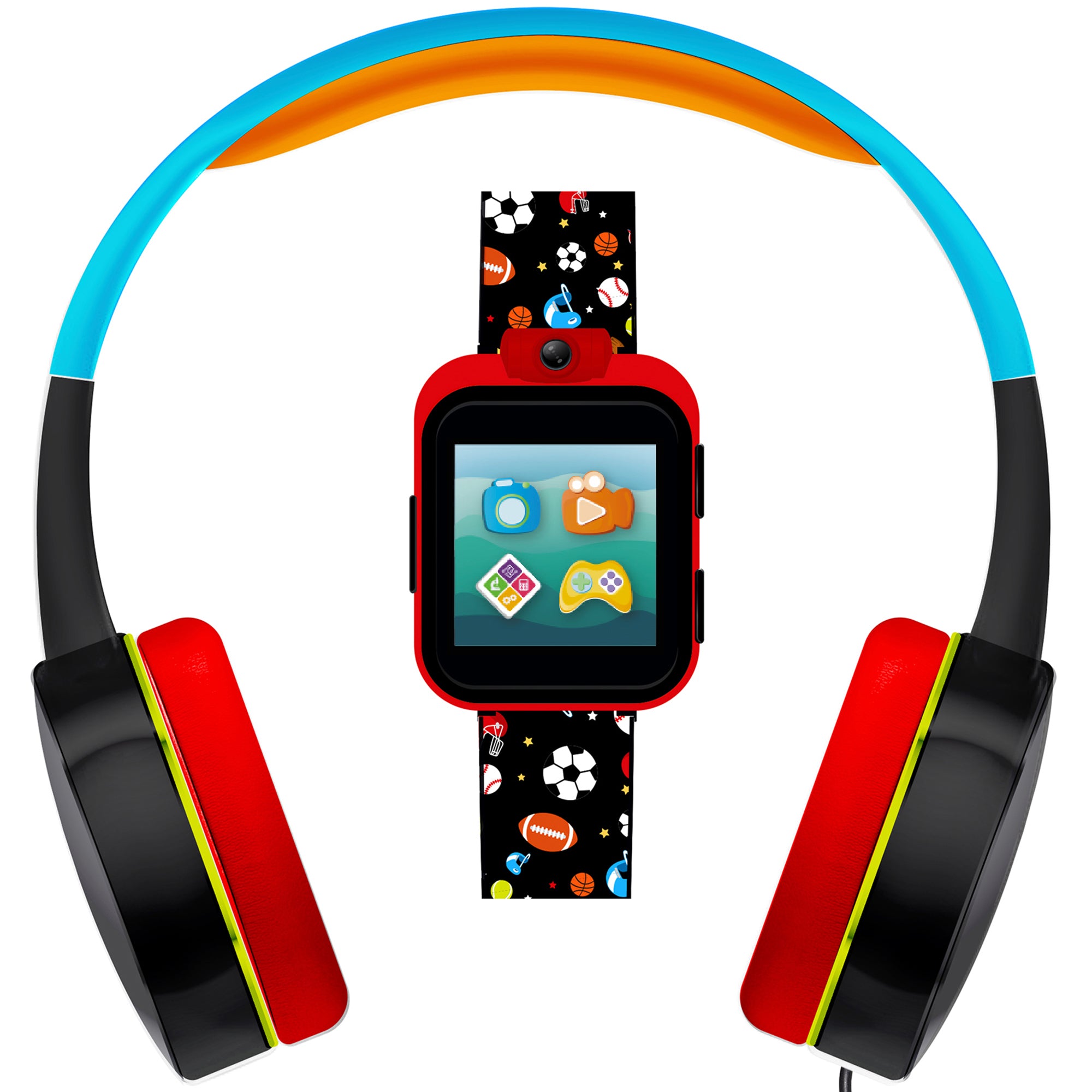 PlayZoom 2 Kids Smartwatch with Headphones: Black Sports Print affordable smart watch with headphones