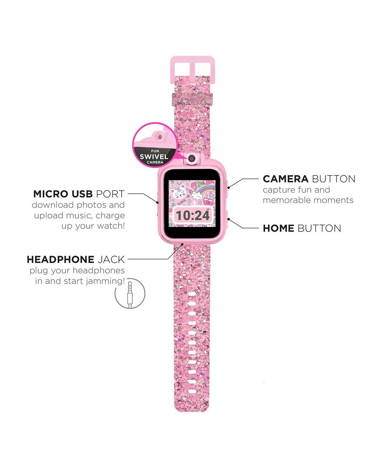 PlayZoom 2 Kids Smartwatch & Earbuds Set: Blush Glitter