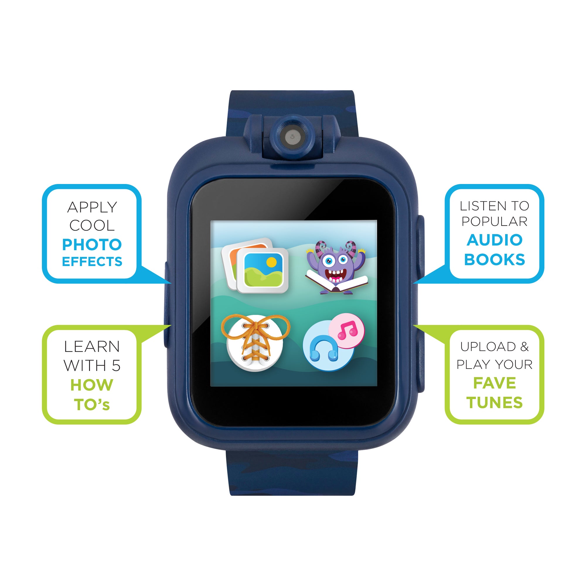 PlayZoom 2 Kids Smartwatch & Earbuds Set: Blue Camouflage Print